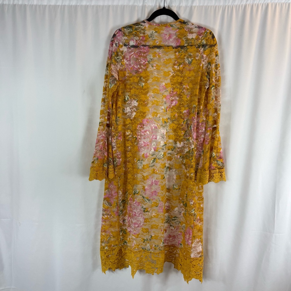 Jolie & Joy Women's Floral Lace Sz:M Sheer Bell Sleeve Duster Cardigan kimono - Picture 10 of 12